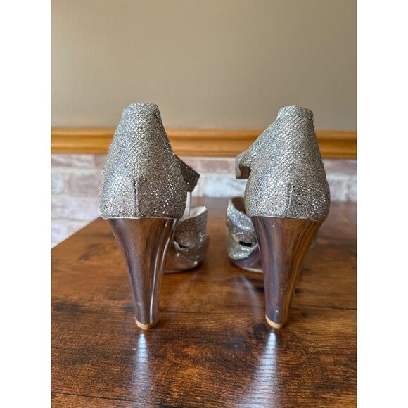 Michael Kors Womens Silver Glitter High Heel Sandals Size 7 - Picture 4 of 16